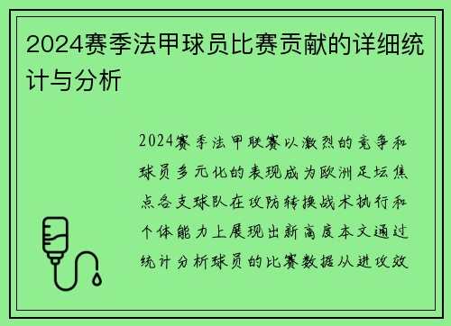 2024赛季法甲球员比赛贡献的详细统计与分析